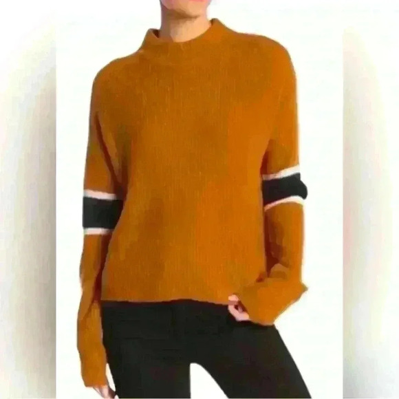 John + Jenn Sweaters - John + Jenn Varsity Sleeve Stripe Mock Neck Pullover Sweater XS